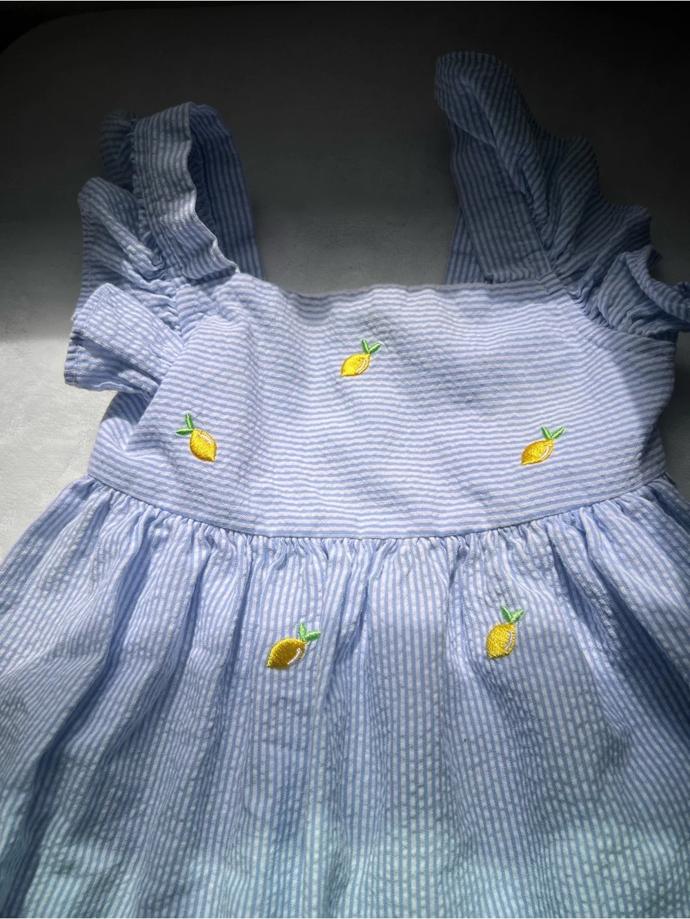 Carter's Light Blue Seersucker Dress with Yellow Lemon Embroidery